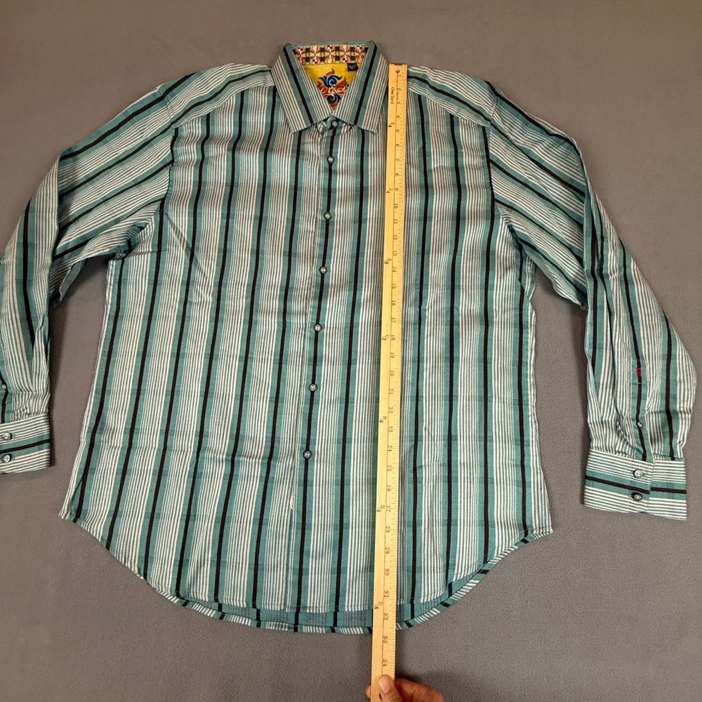 Robert Graham Shirt Mens 2XL Teal Stripe Silk Trim NWOT Knowledge Wisdom Truth - Picture 5 of 16